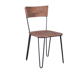 Vente en gros de chaise de salle à manger avec assise en bois d'acacia massif, solide base luge en métal noir style cuisine café restaurant chaise d'appoint - Product Image 2