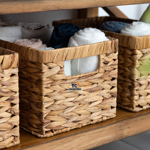 Cestas rectangulares tejidas a mano con asas integradas, cestas de jacinto de agua - Product Image 6