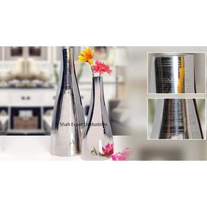 Vases à fleurs martelés en métal à prix Offre Spéciale pour la décoration de la maison et de l'hôtel Vase à fleurs en aluminium fini argent fait à la main - Product Image 4