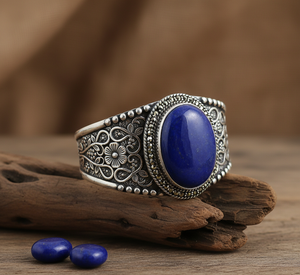 Bracelet en perles de style bohème pour homme en argent sterling 925 en or 14 carats Cabochon en lapis lazuli naturel fabriqué à la main Bracelet de haute qualité - Product Image 5