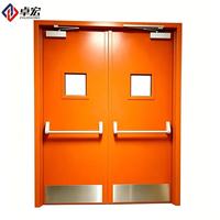 Porte d'entrée moderne en acier à double ouverture, ignifuge, avec fenêtre d'observation en verre et serrure à tige poussoir pour hôtels, supermarchés, centres commerciaux