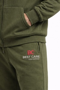 Custom Men Vintage Eco-Friendly Hooded 100% Cotton Reversible Hoodie Sweatpants Set Olive <b>Green</b> Embroidered Logo Fleece - Product Image 3