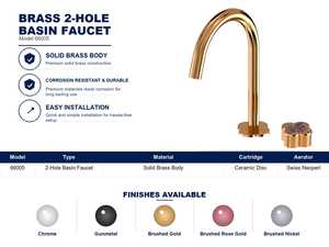 Factory Direct Brushed Gold Brass Basin Faucet 2 Hole Basin Mixer Tap Hot and Cold <b>Water</b> Soft <b>Spray</b> Durable Modern Design - Product Image 3