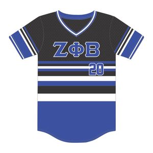 Zeta Phi Beta, jersey negro a rayas, Jersey de béisbol, 100% malla de poliéster, ropa de hermandad, Camiseta con cuello en V, apliques bordados - Product Image 2