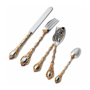 Ensemble de couverts en acier inoxydable de qualité supérieure nickelé avec poignée en relief doré ensemble de couverts ensemble d'ustensiles de cuisine royaux - Product Image 1