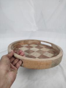 Bandeja Redonda de Madera Vintage Ecológica de 2 Piezas para Servir Aperitivos, Duradera, Hecha a Mano, para Fiestas y Cenas - Product Image 6