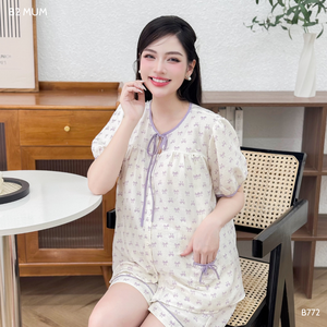 Conjunto de maternidad B772, pantalones cortos con lazo morado, diseño de alta calidad, ropa informal minimalista anticontracción, buena absorción, diseño personalizado - Product Image 2