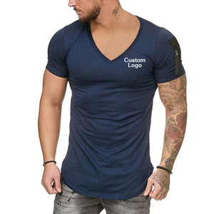 T-shirt de gymnastique pour hommes T-shirt en coton à col en V à séchage rapide et respirant T-shirt de gymnastique pour hommes Fitness Muscle Fit Fashion Gym T shirt pour hommes - Product Image 1