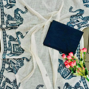 Bordure Saree élégante en coton épais avec de beaux glands imprimés d'animaux Collection de bandanas ethniques imprimés numériquement - Product Image 3