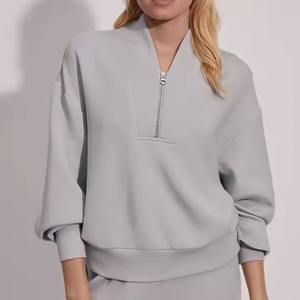 Nueva moda mujer media cremallera cuello alto sudadera manga larga Color sólido pulóver Casual Sudadera con capucha - Product Image 6