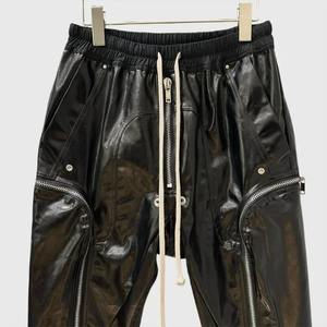 High Street Motorcycle <b>Leather</b> <b>Cargo</b> <b>Pants</b> Men Dark Coated Trend Safari Style Overalls Tech wear Pocket - Product Image 2