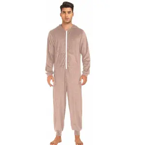 Onesie thoáng khí người đàn ông dễ thương mặc 2024 mới đội mũ trùm đầu onesie người lớn người đàn ông Đồng bằng lông cừu bông onesie