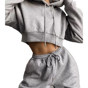 Haute qualité 2023 poids lourd épais hiver blanc femmes à capuche pantalons de survêtement deux pièces ensemble décontracté Sport survêtement Logo personnalisé - Product Image 1