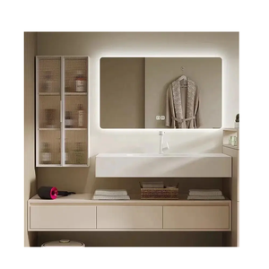 Gabinetes de lavabo montados en la pared de gran capacidad personalizables modernos de PVC de madera contrachapada de alta calidad, baño de Villa impermeable que ahorra espacio - Product Image 2