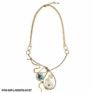 Artisan Mother of <b>Pearl</b> Flower Necklace Gold Wire Wrapped Floral <b>Pendant</b> Boho Shell Jewelry Iridescent MOP Charm Gift for Her - Product Image 1