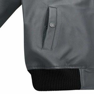 Chaqueta con Cremallera para Hombre, Chaqueta Bomber de Cuero Gris Clásica y Ligera con Cuello, Puños y Dobladillo Acanalados para Uso Casual - Product Image 4