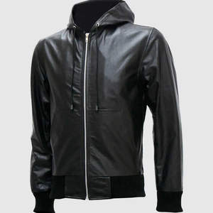 Blouson en cuir à capuche pour usage quotidien, coupe confortable, finition douce, choix de logo personnalisé, idéal pour les voyages, la mode urbaine et les superpositions décontractées - Product Image 1