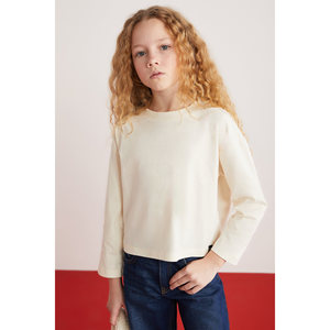 Camiseta Corta de Manga Larga con Cuello Redondo 100% Algodón para Niñas Nicola - Color Crudo - Product Image 5