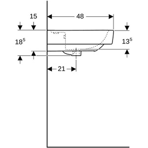Lavabo Geberit RENOVA PLAN Blanco 850x480mm con Orificio para Grifo y Desbordamiento, Producto GEBERIT - Product Image 5
