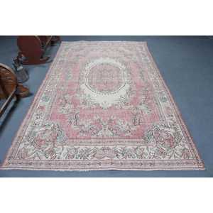 Tapis turc vintage 5,9x9,9 pieds, grand tapis en laine rouge à pois - Product Image 1