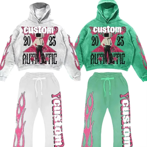 Survêtement évasé pour hommes, pull-over à capuche, délavé à l'acide, impression de logo personnalisé, grande taille - Product Image 4