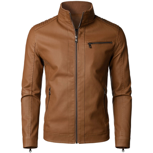 Veste de moto en cuir pour homme de haute qualité, col montant, logo frontal, imperméable, respirante, coupe ajustée, prix de gros bon marché - Product Image 1