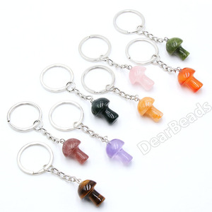 Wholesale Natural Mushroom Crystal Charm Key Chain, Stone Gem Nuggets Key Rings Keychains Healing Crystals