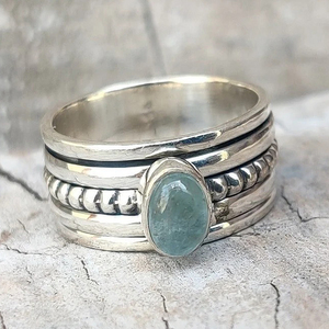Bagues Spinner d'aspect Antique, bague de méditation en argent massif avec pierre naturelle aigue-marine, bague en argent Fidget - Product Image 2