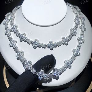 Luxury Hip Hop Jewelry Round Diamonds Sterling <b>Silver</b> Fully Moissanite Luxury Cross <b>Cuban</b> Link <b>Chain</b> Necklaces Jewelry - Product Image 4