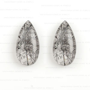 ต่างหูมุกแท้สีดำธรรมชาติคุณภาพสูงขนาด8x16มม. ลูกปัด Briolette รูปทรงลูกแพร์แบบหลวม - Product Image 3