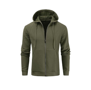 Vente en gros basique coton mélangé collection printemps hommes veste décontractée fermeture éclair imprimé tout match sweat couleur unie à capuche - Product Image 1