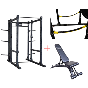 Foldable Body-Solid Extended Power Rack with Adjustable Commercial <b>Bench</b> for Home Studio Strength Training - Product Image 1