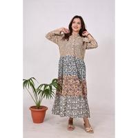 Robe longue maxi bohème patchwork 100 % coton écologique pour femme, faite main, à motifs floraux, respirante, taille naturelle, idéale pour les fêtes, les vacances et le quotidien