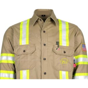 Haute qualité FR 100% coton chemise ignifuge à manches longues CAT 2 FR ignifuge à manches longues chemises de soudage réfléchissantes - Product Image 2