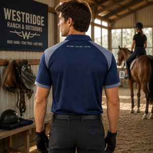 Polo personnalisé pour homme, style western, équitation, ranch, performance, séchage rapide, uniforme d'équipe d'équitation, club équestre - Product Image 2