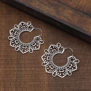 Populares Pendientes de Aro Boho Mandala Novedad 2026, Pendientes Boho de Latón para Mujer, Chapados en Plata, Filigrana Tribal, Loto Boho, Venta al por Mayor/OEM/ODM - Product Image 3