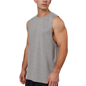 Camiseta sin mangas de gimnasio para hombre, camiseta transpirable Spandex de algodón con estampado de logotipo de punto con cuello redondo, camiseta de entrenamiento lavada informal al por mayor - Product Image 5