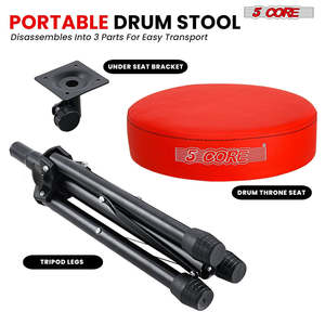 5 Core Drum Throne 3 Thick <b>Padded</b> Memory Foam Comfortable Drummer <b>Stool</b> 330Lb Capacity Adjustable - Product Image 2