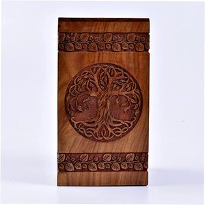 Urna Rectangular Multifuncional Hecha a Mano de Madera de Palisandro para Cenizas Humanas, Diseño Árbol de la Vida, Urna Funeraria Artesanal para Cremación - Product Image 2