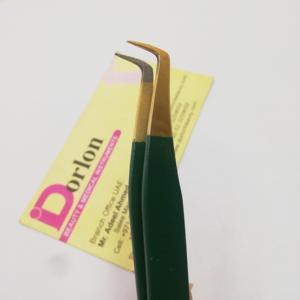 Pinzas para Pestañas de Color Verde con Punta Dorada de 90 Grados, Pinzas para Extensión de Pestañas con Punta de Polvo de Diamante, con Caja - Product Image 4