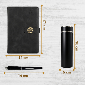 Set Regalo Aziendale in Smalto Nero con Taccuino, Thermos in Acciaio Inox, Penna con Finitura Simil-Pelle e Chiusura Magnetica - Product Image 2