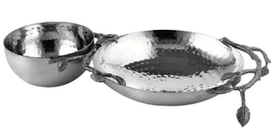 Plateau à chips et à trempette en métal de qualité supérieure avec un design côtelé et une finition argentée, plateau de service royal avec des motifs floraux, plateau de service à parois hautes - Product Image 3