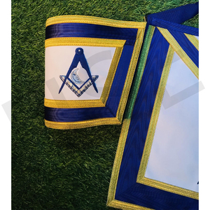 Juego de Mandil y Puños Masónicos de Alta Calidad, Regalia de Logia Azul y Dorada con Bordado de Escuadra y Compás - Product Image 4