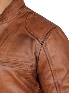 Veste unisexe en cuir véritable pour homme, style vintage, col montant, à capuche, respirante, avec blocs de couleur personnalisables, logo frontal, vente en gros - Product Image 3