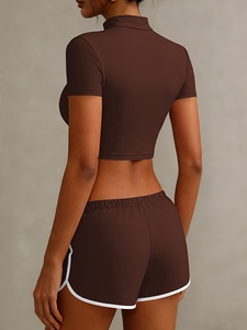Wholesale Hot One Shoulder Ribbed Crop Top and High Waisted Biker Shorts <b>Set</b> for Women Sexy Cut Out Activewear <b>Yoga</b> Gym - Product Image 2