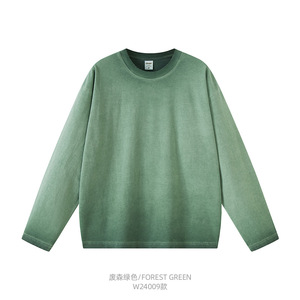 เสื้อยืดผ้าฝ้ายแขนยาวสีดำไม่มีลายสำหรับผู้ชายผ้าฝ้ายแบบวินเทจฟอกสีแสงแดดสีดำ - Product Image 4