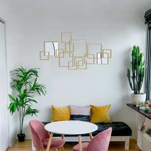 ภาพแอบสแตรกต์รูปสี่เหลี่ยมผืนผ้าบนผนังงานหัตถกรรมสีทอง - Product Image 1