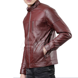 Chaqueta de Invierno para Hombre, de Cuero Genuino Marrón, Corte Ajustado, Cuello Alto, Logotipo Frontal, Ecológica, Transpirable, Personalizable OEM, Venta al Por Mayor - Product Image 2