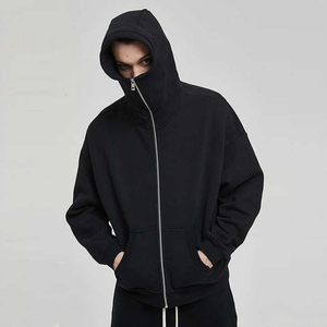 Personalizado Puff estampado 500 Gsm algodón Zip up Sudadera con capucha Streetwear peso pesado chaqueta en blanco estilo enmascarado de gran tamaño Zip up Hoodie Set - Product Image 3