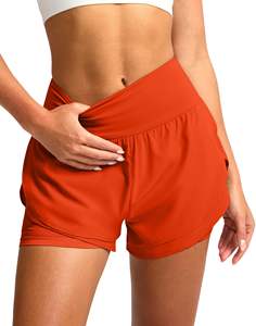 Pantalones cortos deportivos transpirables de secado rápido para mujer, pantalones cortos informales de cintura media para correr y gimnasio para mujer, precio barato al por mayor - Product Image 3